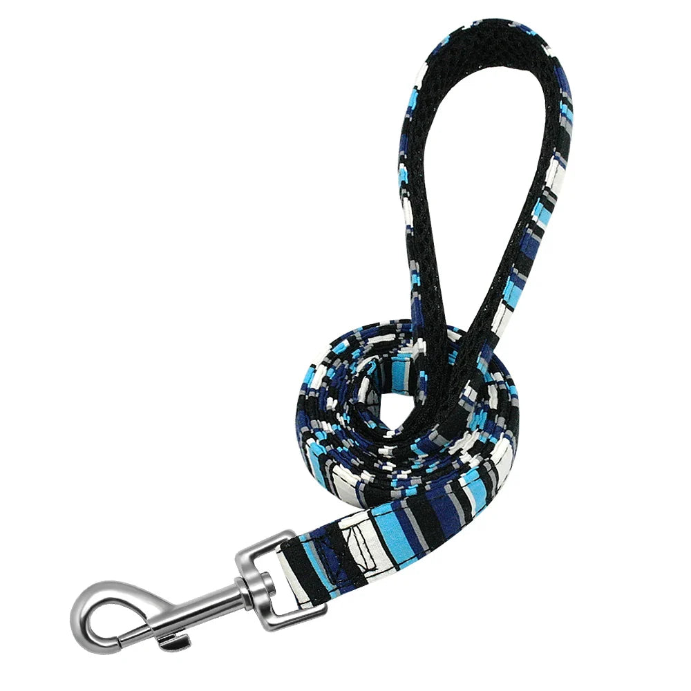 Tail Chasers Nylon Dog Leash in Blue Pattern, a durable dog leash for large dogs