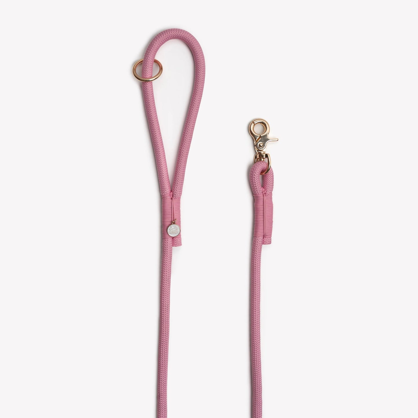 Pink braided rope leash by FURLOU, perfect for walks with your dog, featuring a sturdy design and comfortable grip.