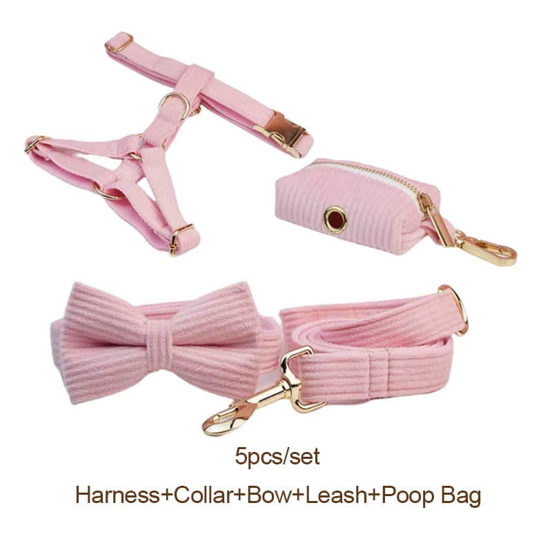 Premium Pink Corduroy Dog Harness Set for Small Elegant Dogs