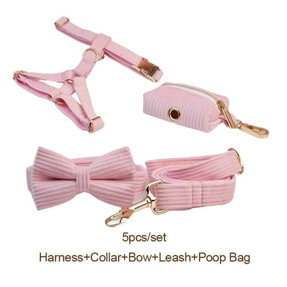 Premium Pink Corduroy Dog Harness Set for Small Elegant Dogs