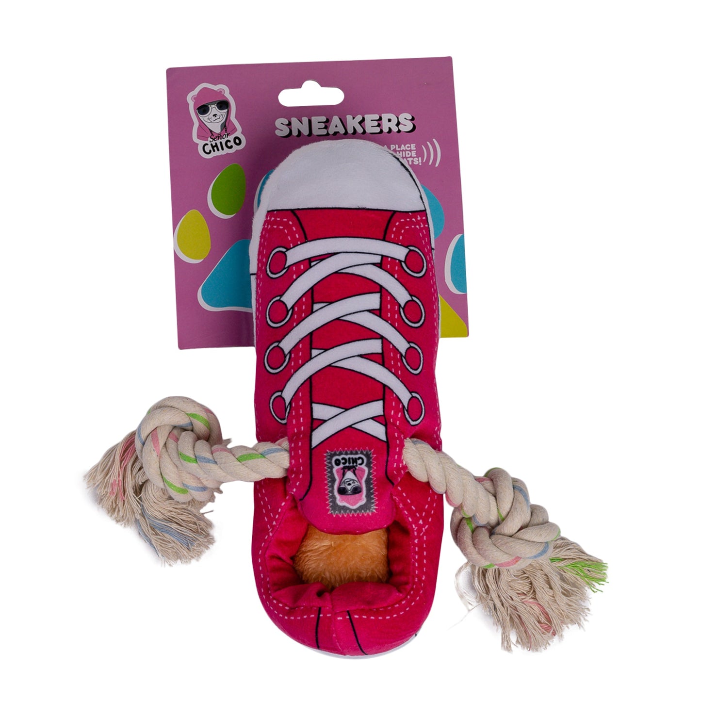 Dog Treats Squeaky Comfort Plush Sneaker Toy with Treat - lifestyle product image for dog treats
