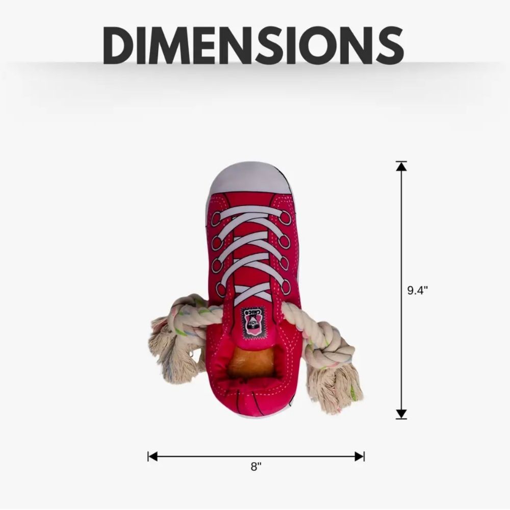Dog Treats Squeaky Comfort Plush Sneaker Toy with Treat - size and texture image for dog treats