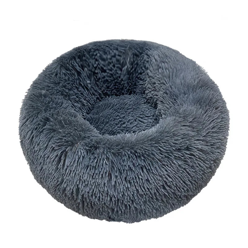 Tail Chasers Round Plush Cat Bed for Cold Weather in Soft Grey for Cozy Comfort