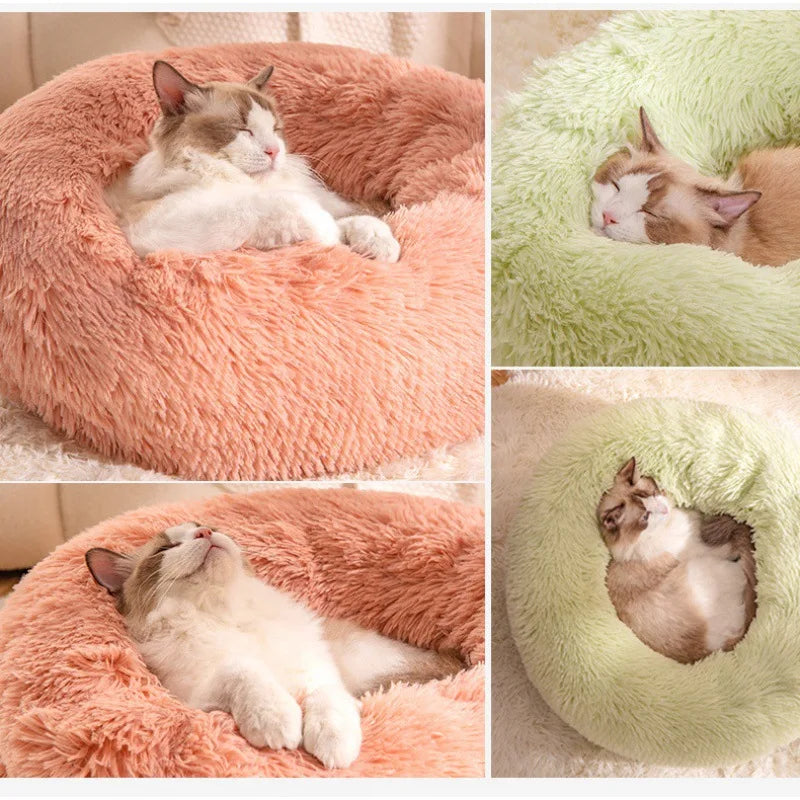 Cozy round dog beds in various colors, perfect as a plush cat bed for cold weather