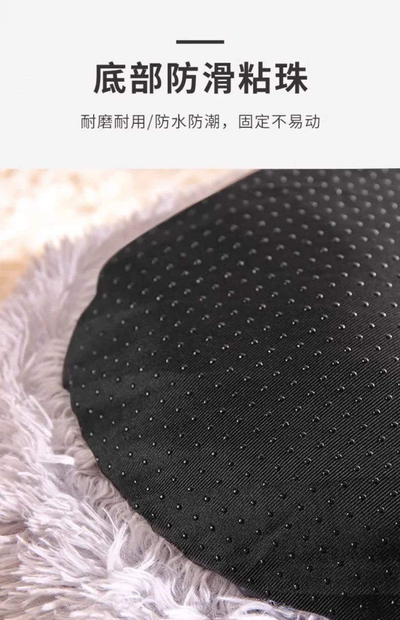 Plush cat bed for cold weather with non-slip base and soft surface for comfort and warmth