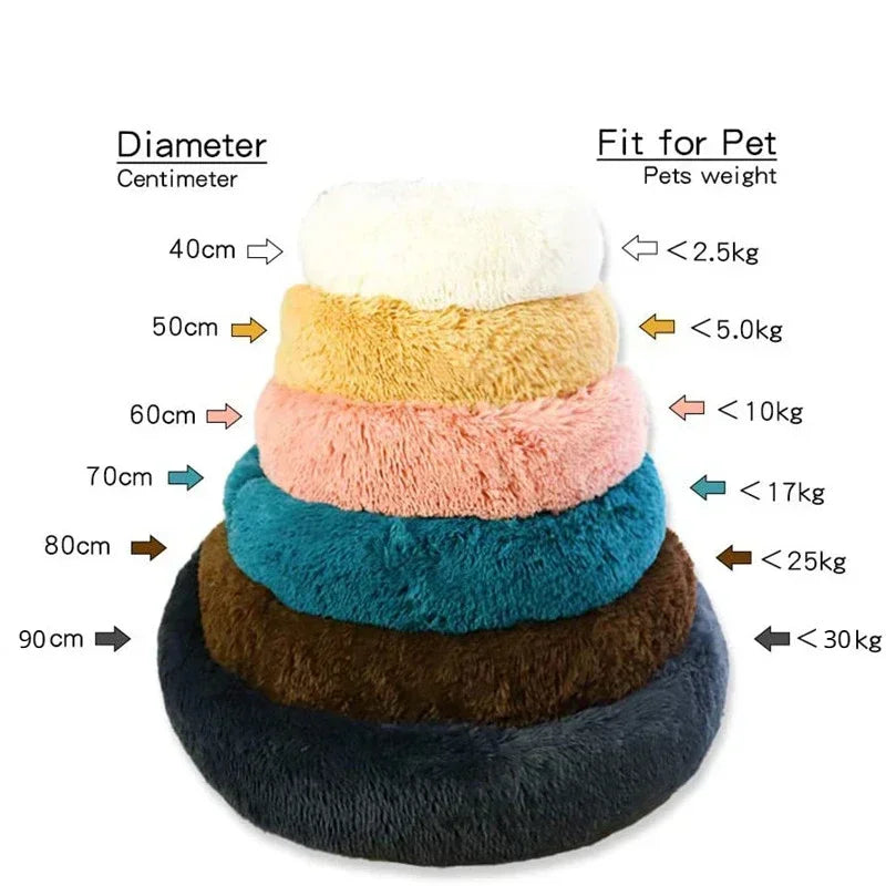 Tail Chasers plush dog bed for anxiety available in various sizes for different pet weights