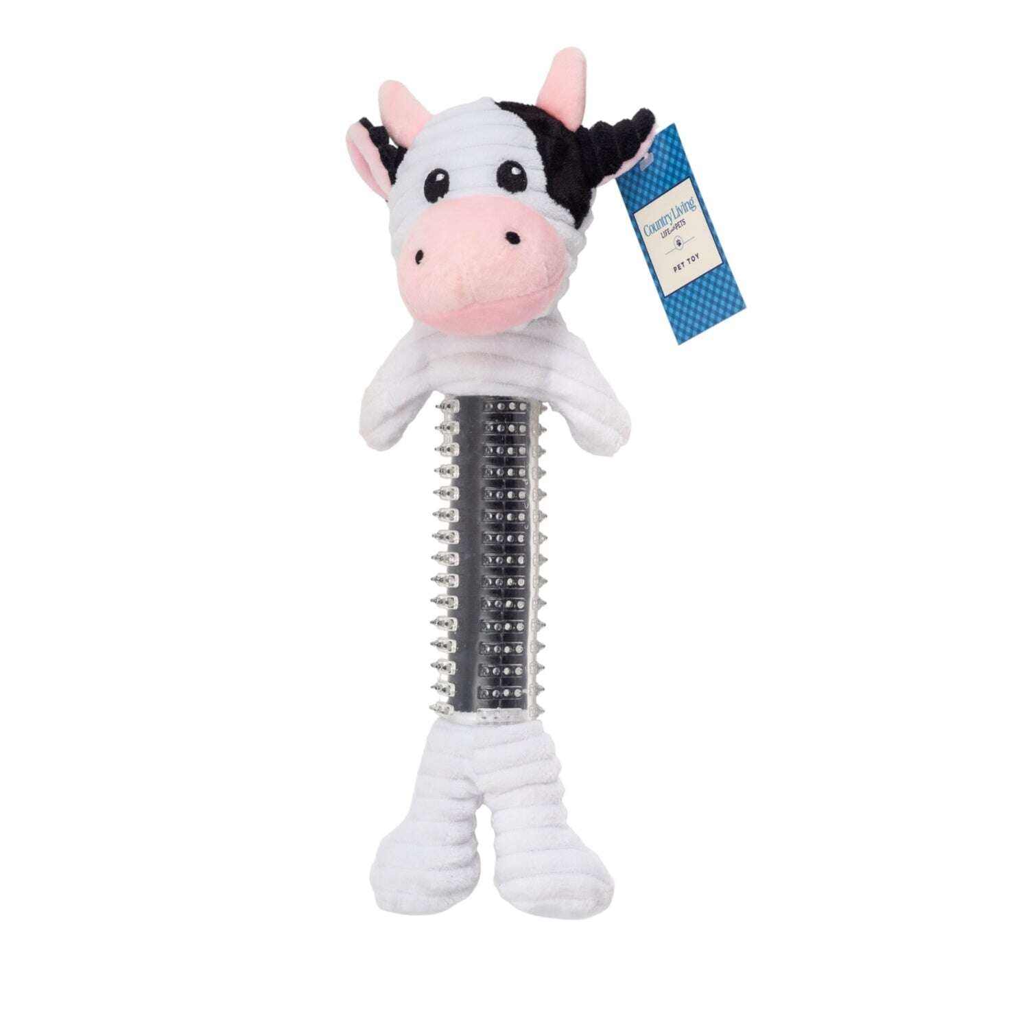 Purrfect Pet Kingdom Plush Dog Toy in the shape of a cow with a textured body for interactive play