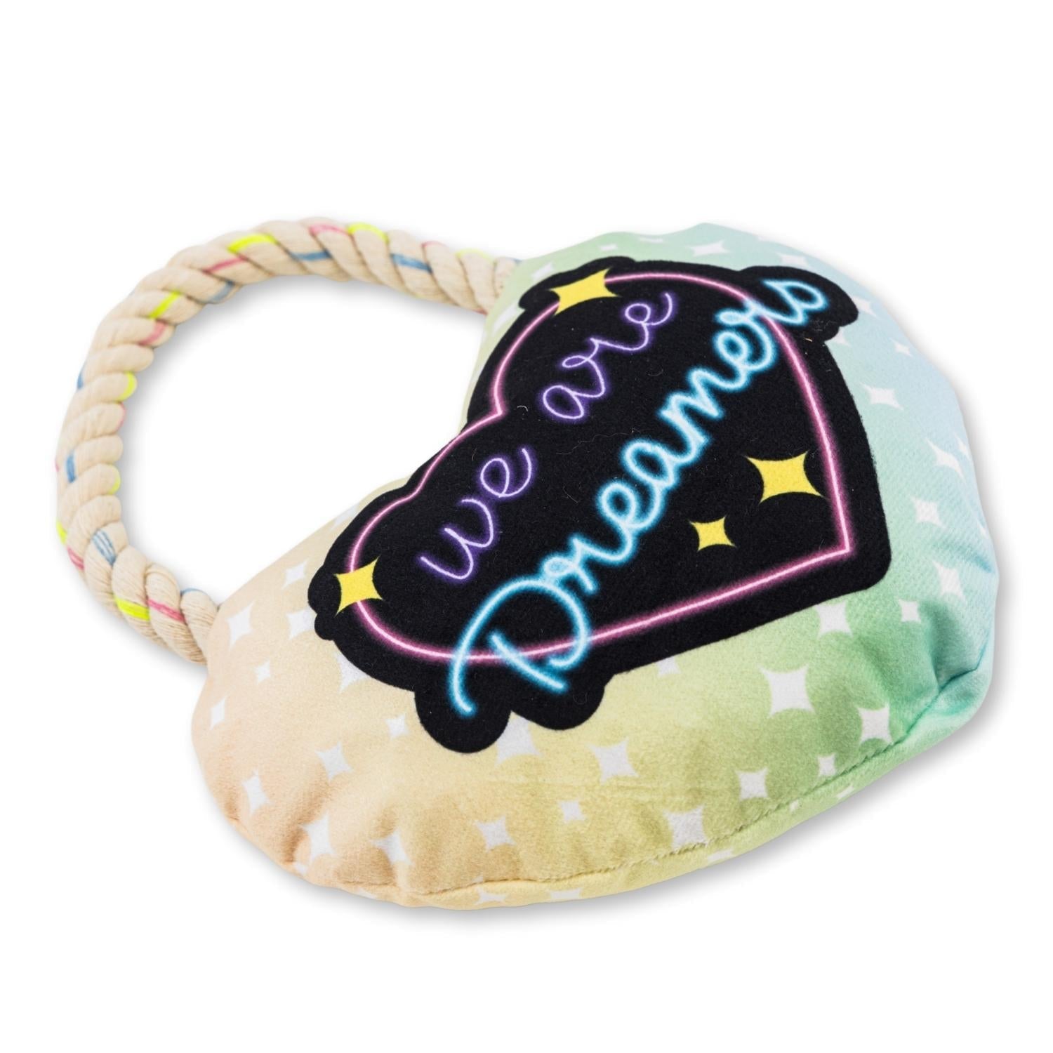 Colorful Plush Dog Toy with Heart Shape and Dreamer Design for Playful Pets