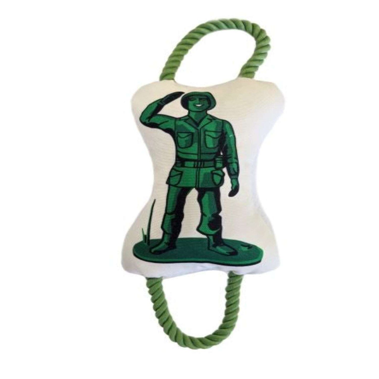Purrfect Pet Kingdom Plush Dog Toy featuring a soldier design with a durable rope for tugging play