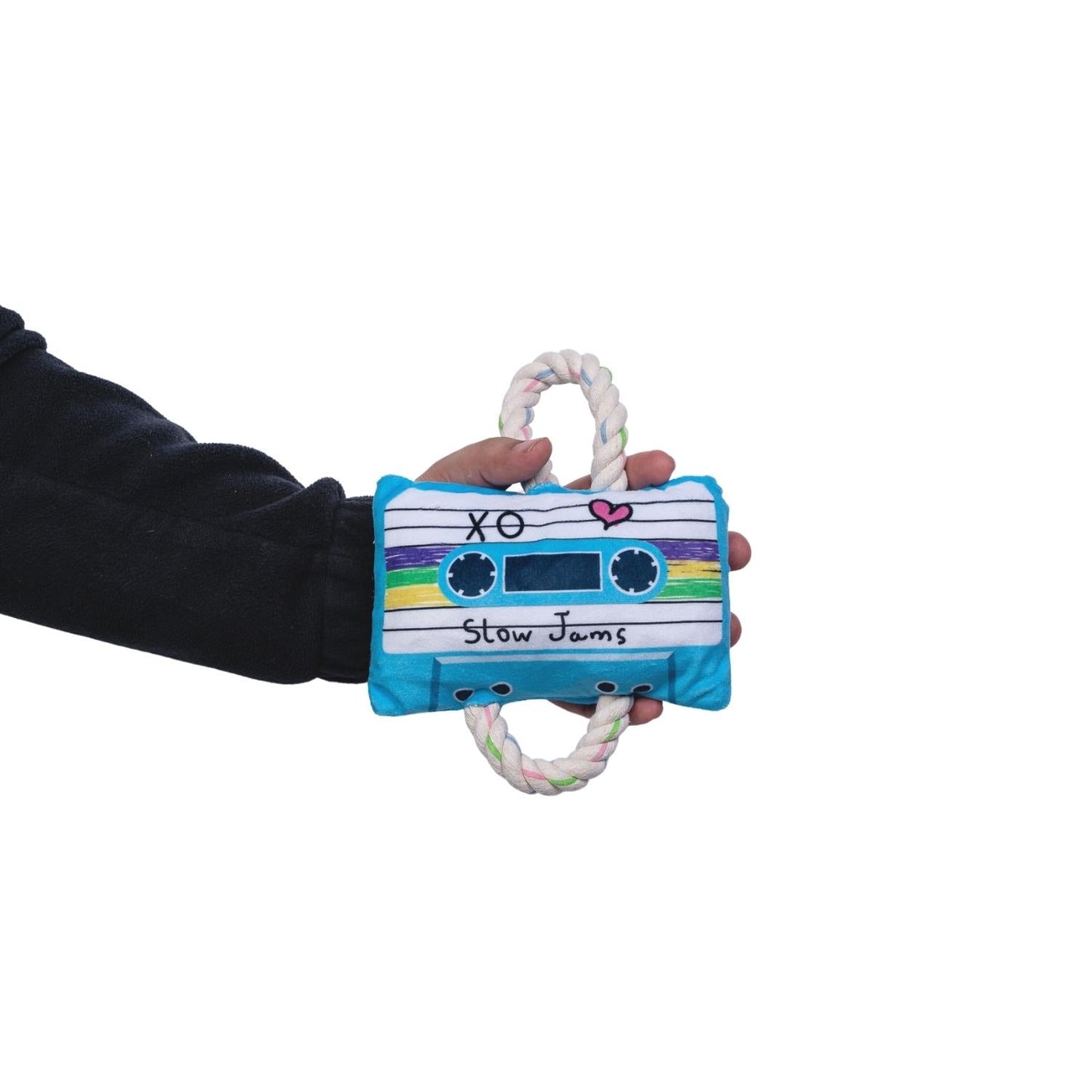 Purrfect Pet Kingdom Plush Dog Toy with Rope and Retro Cassette Design for Playful Pets