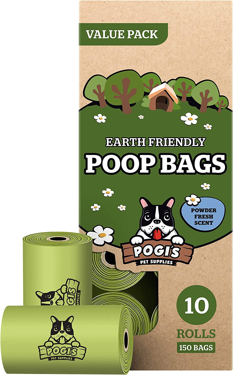 Purrfect Pet Kingdom Earth-Friendly Dog Poop Bags Bulk 150 Count in Powder Fresh Scent for Easy Clean-Up