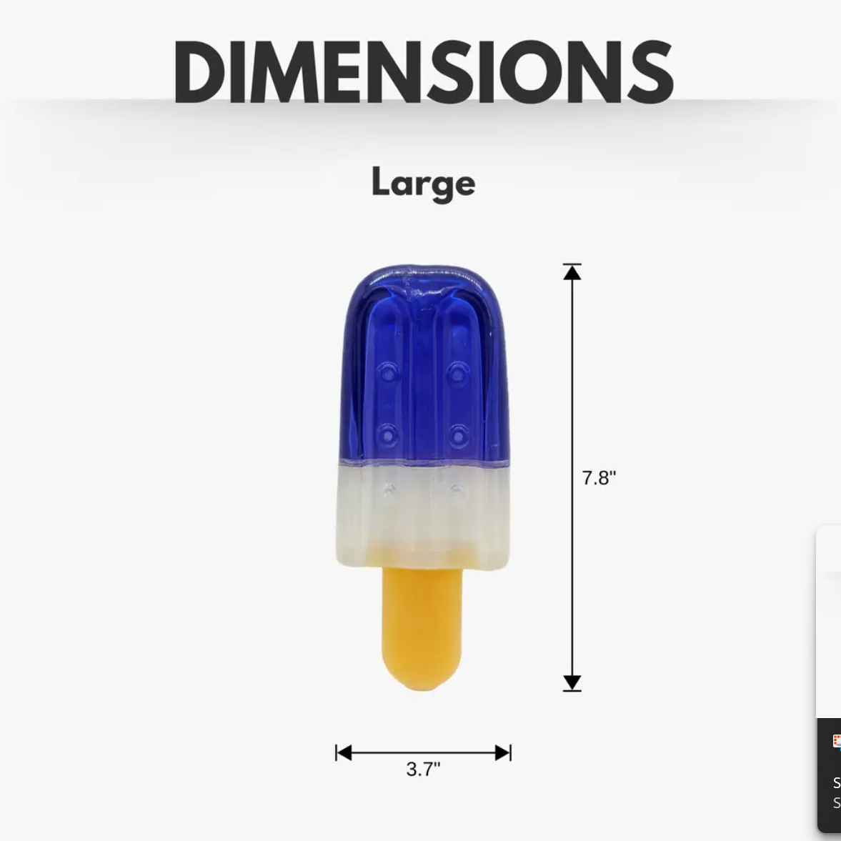 Popsicle-shaped rubber dog chew toy in blue and yellow with a large size for fun and durable playtime