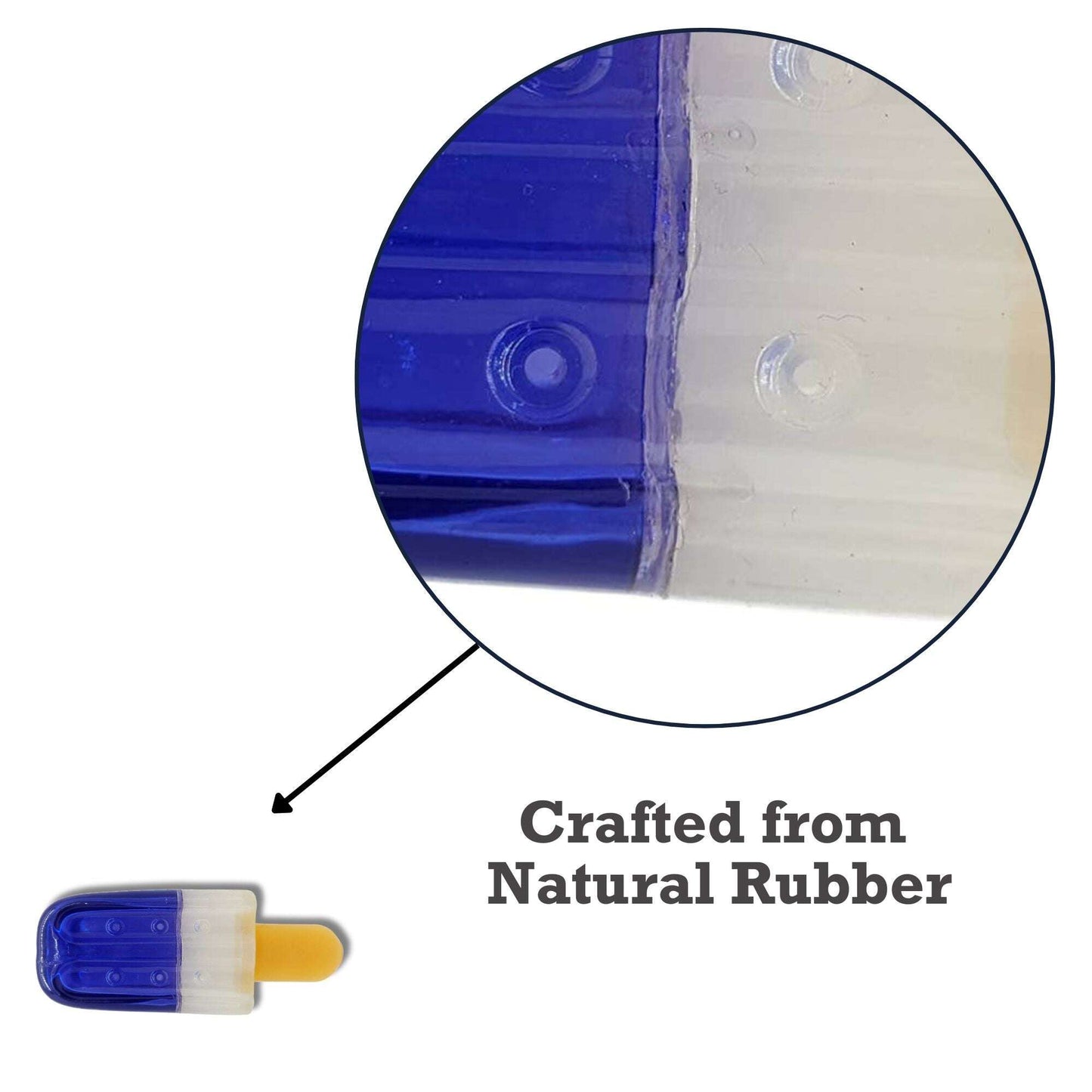 Popsicle-shaped rubber dog chew toy crafted from natural rubber for safe chewing