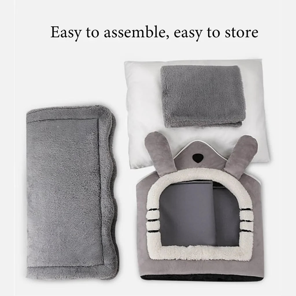 Portable dog house for medium dogs with soft bedding and easy assembly features