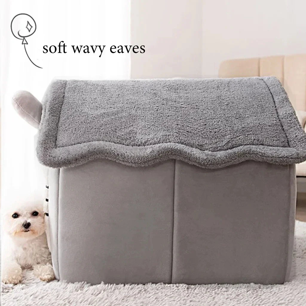 Soft portable dog house for medium dogs with wavy eaves for comfort and style