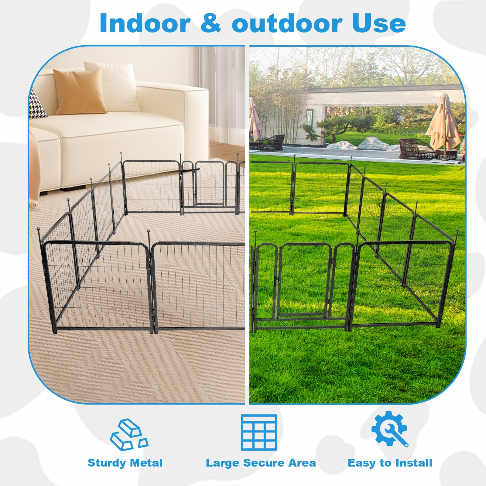 Portable dog playpen for camping with sturdy metal and easy installation for indoor and outdoor use