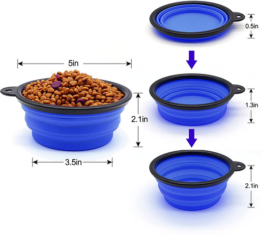 Vibhsa portable dog travel bowls in blue, collapsible and easy to carry for pet meals on the go