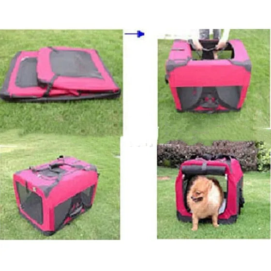Portable Foldable Dog Crate by Purrfect Pet Kingdom in red, available in sizes S, M, and L, ideal for travel and home use.
