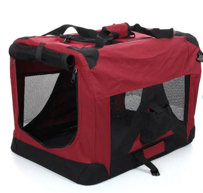 Portable Foldable Dog Crate by Purrfect Pet Kingdom in red, available in sizes S, M, and L, ideal for travel and home use.