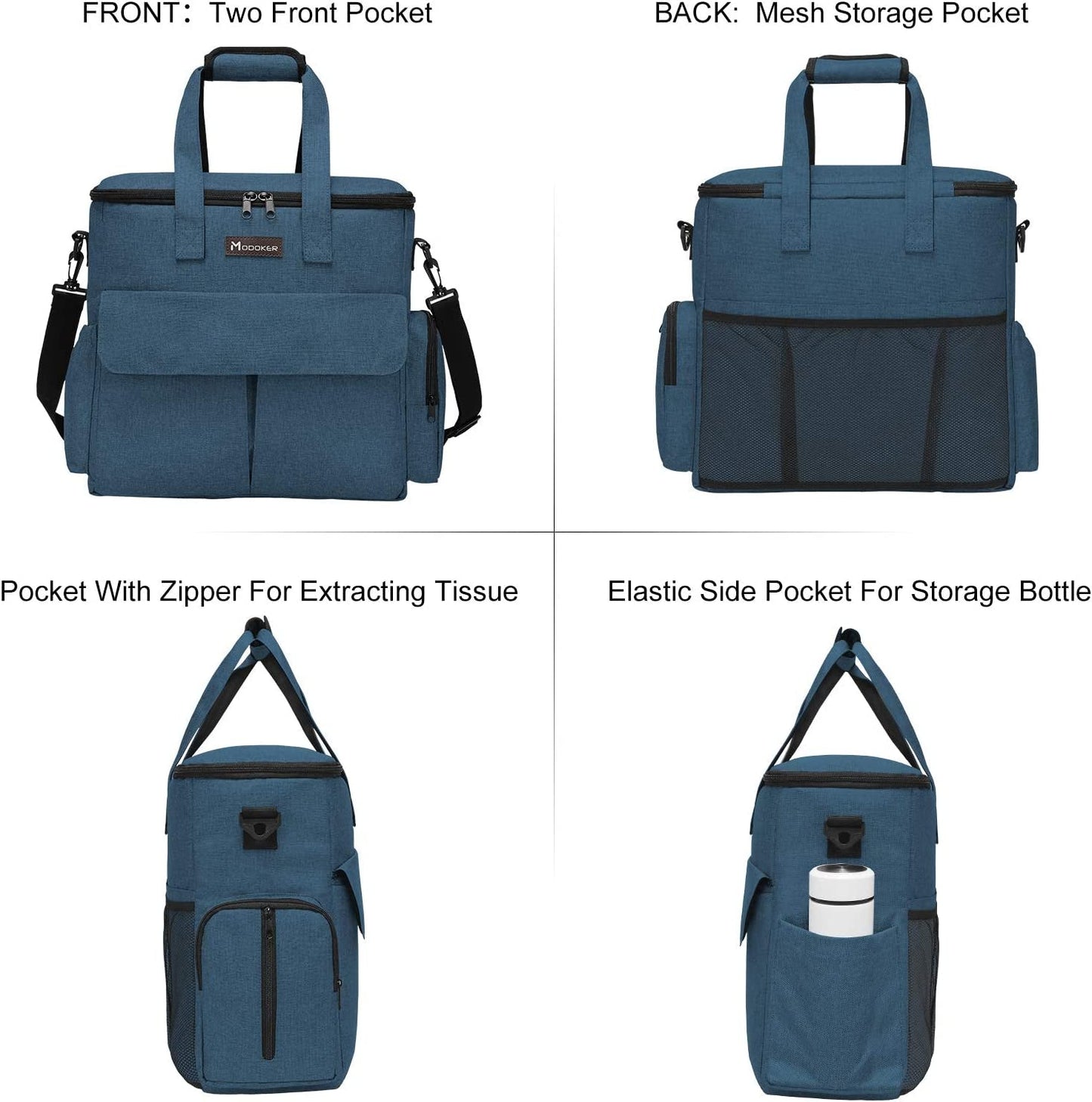 Portable pet food storage bag with multiple pockets for easy organization and access during travels