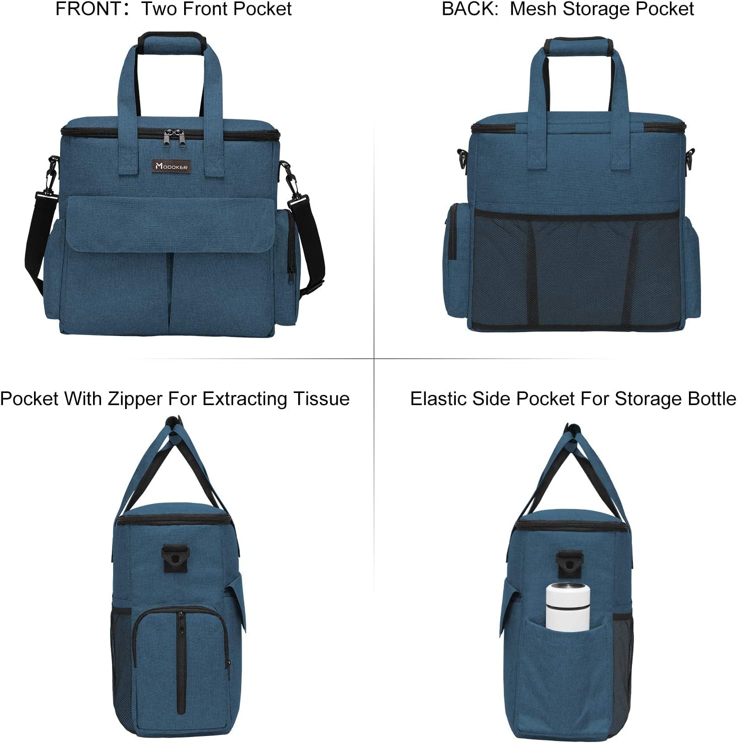 Portable pet food storage bag with multiple pockets for easy organization and access during travels