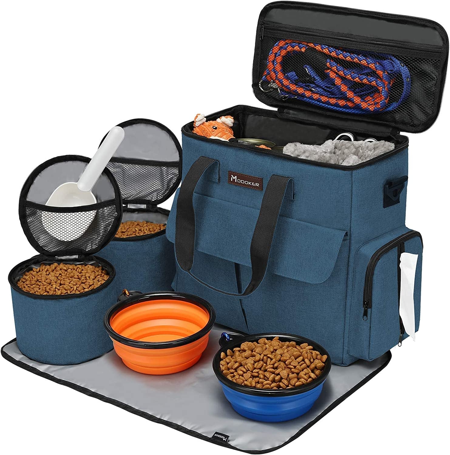 Purrfect Pet Kingdom portable pet food storage bag with two food bowls and organizers for travel convenience