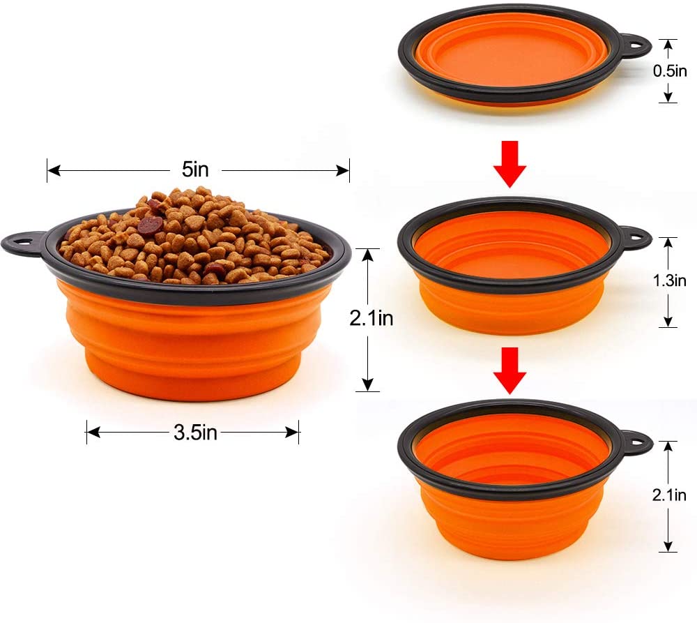 Vibhsa portable small dog bowl in orange with collapsible design for easy storage and travel