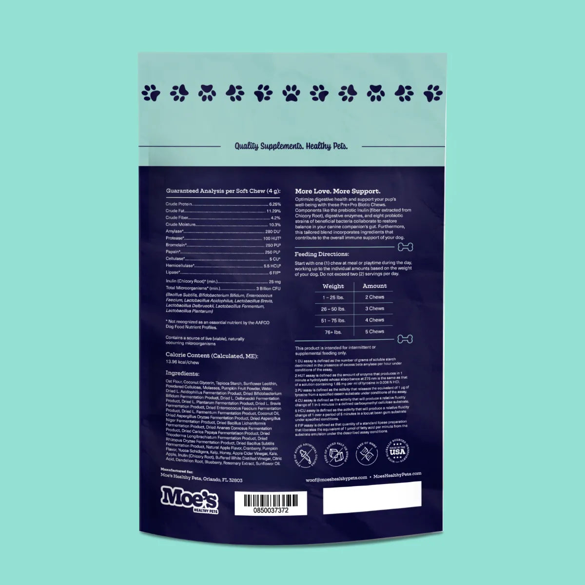 Pre + Pro Biotic Chews by Moe's Healthy Pets, featuring a vibrant packaging design, perfect for pet health support, 25.00 ...