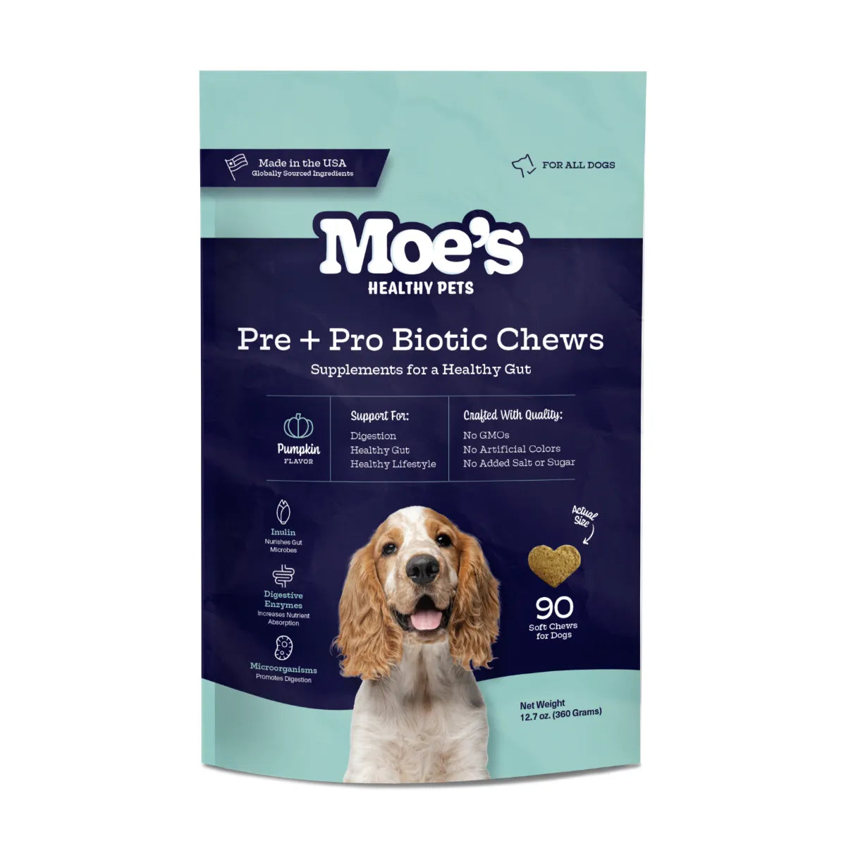 Purrfect Pet Kingdom Pre + Pro Biotic Chews for pets, 25.00, featuring a vibrant packaging design, perfect for Moe's Healt...