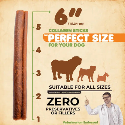 Collagen Sticks Dog Chews 6 Inch 12 Pack USA 🦴