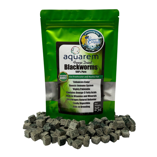 Super Cichlids Freeze-Dried Blackworms with Spirulina (All Natural, High Protein Fish Food)