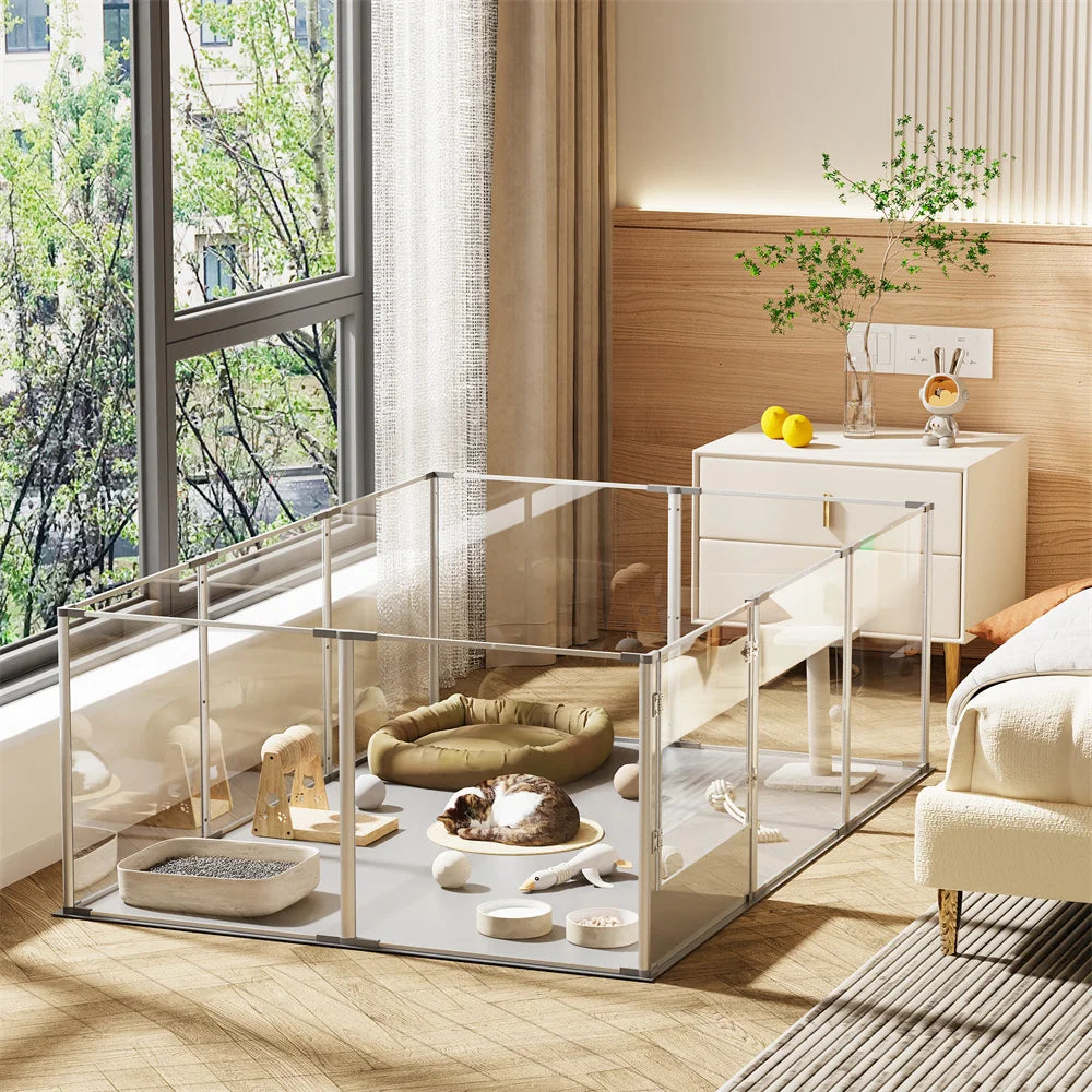 Tail Chasers premium indoor dog exercise pen with transparent panels for a safe play area