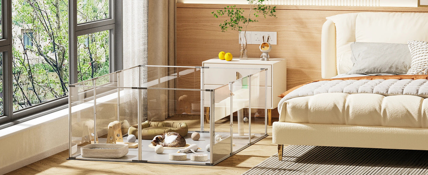 Tail Chasers premium indoor dog exercise pen in a bright room with cozy pet essentials