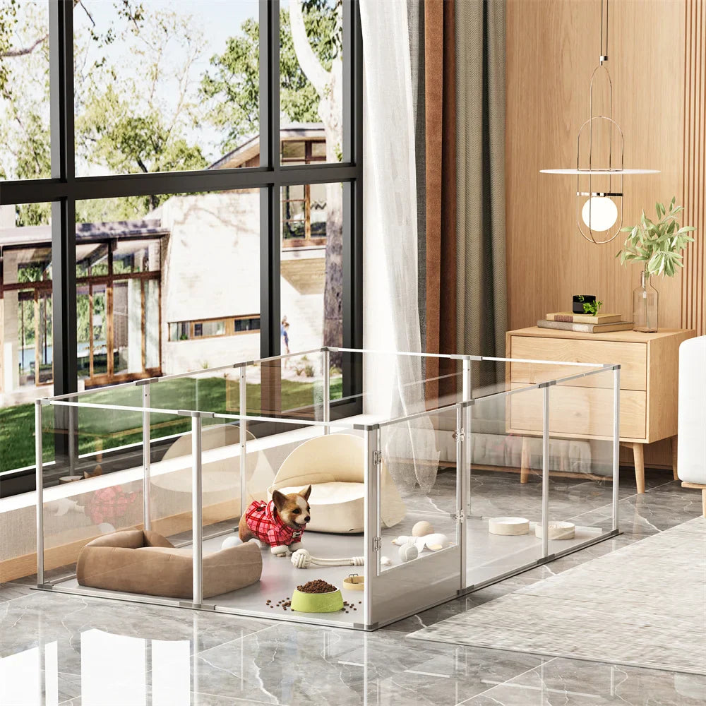 Transparent premium indoor dog exercise pen by Tail Chasers for safe pet play and training