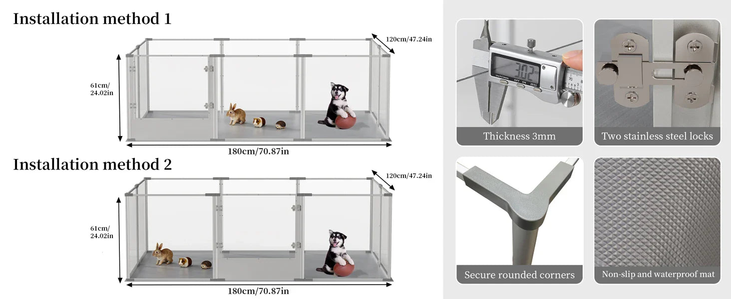 Tail Chasers premium indoor dog exercise pen with secure rounded corners and steel locks for safety