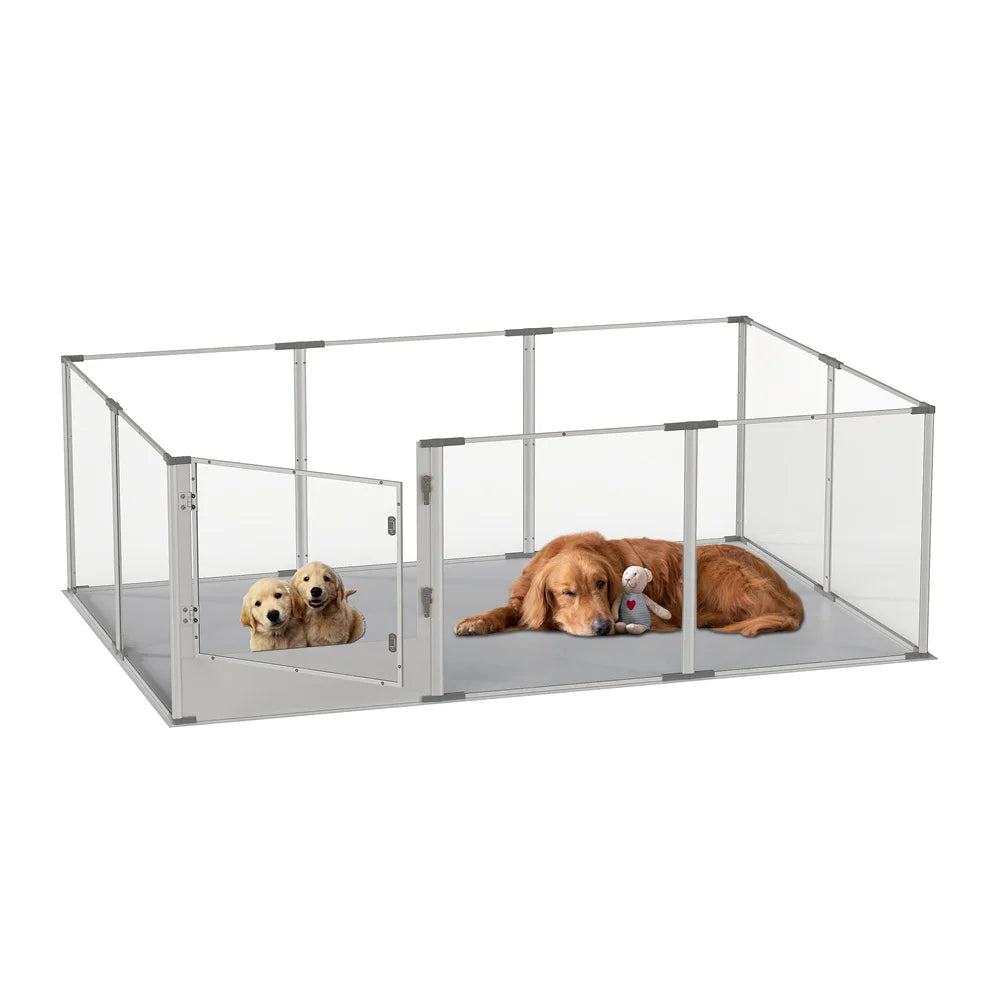 Premium indoor dog exercise pen by Tail Chasers with transparent panels and a secure door for pets
