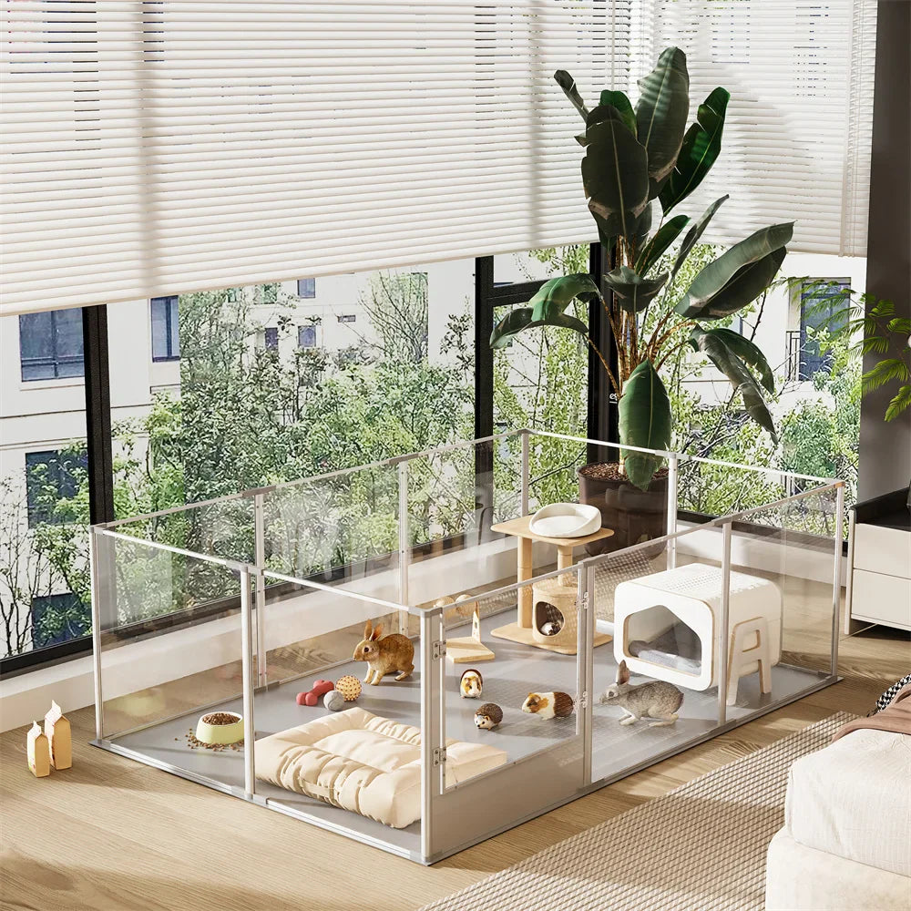 Tail Chasers premium indoor dog exercise pen with clear panels and cozy pet setup for safe playtime