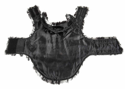 Black faux leather dog coat with fur trim from Purrfect Pet Kingdom premium pet apparel for dogs