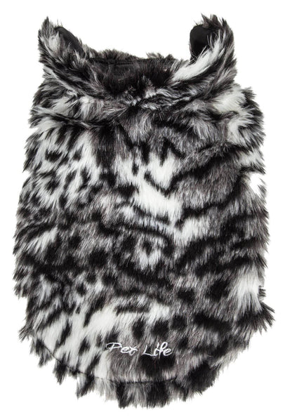 Purrfect Pet Kingdom black and white faux fur pet coat featuring premium pet apparel for dogs