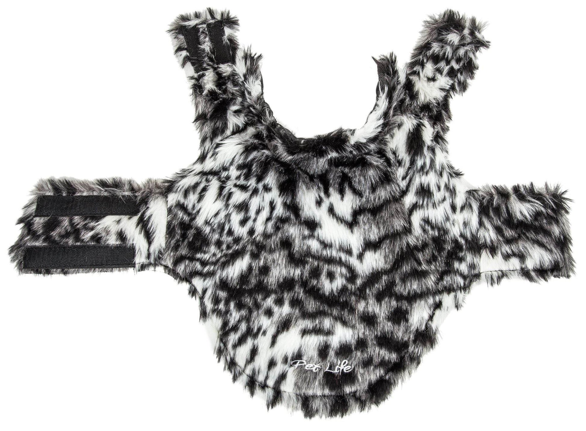 Purrfect Pet Kingdom black and white faux fur dog coat for premium pet apparel for dogs