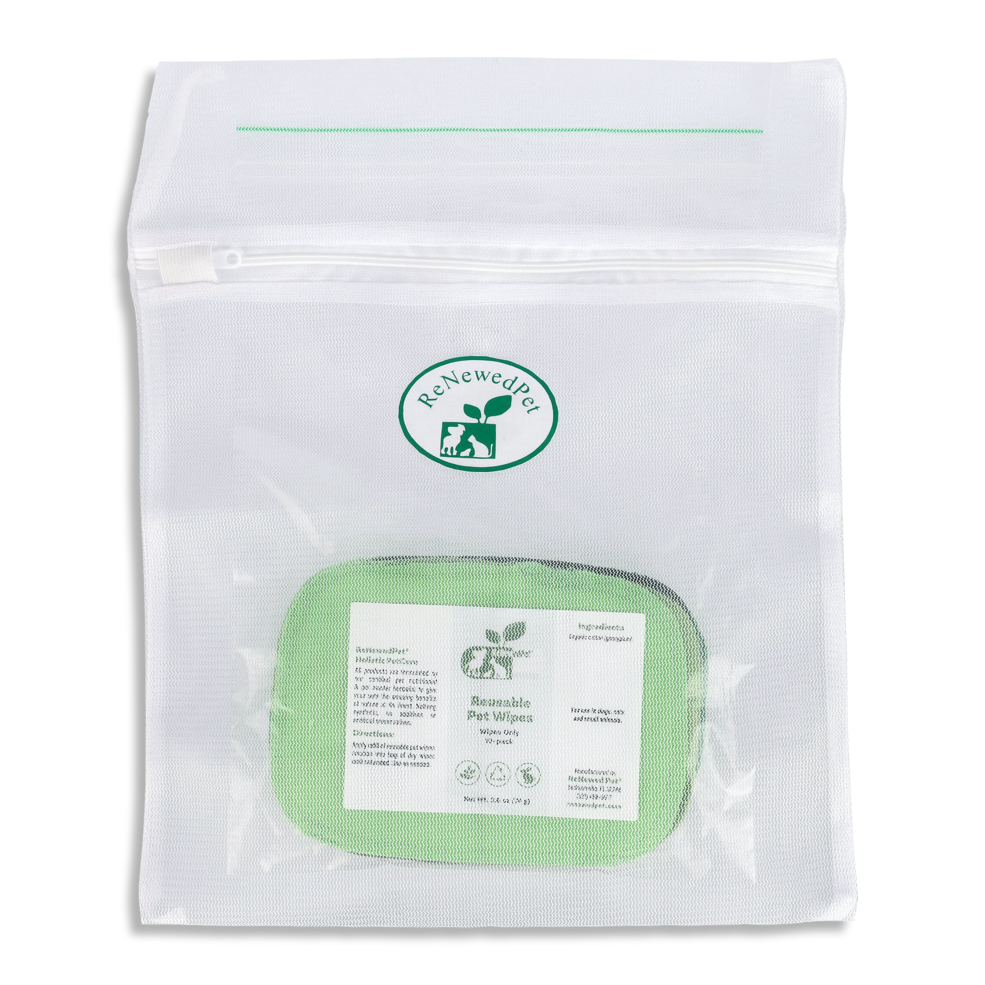 Premium Reusable Natural Cotton Pet Grooming Wipes Refill Pack by ReNewedPet, available in 10 or 20 wipes, eco-friendly an...
