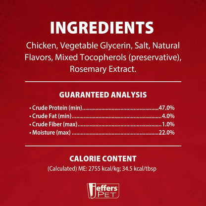 Premium USA Chicken Jerky Dog Treats by Jeffers, 24oz, grain-free, healthy dog treats in a vibrant packaging.