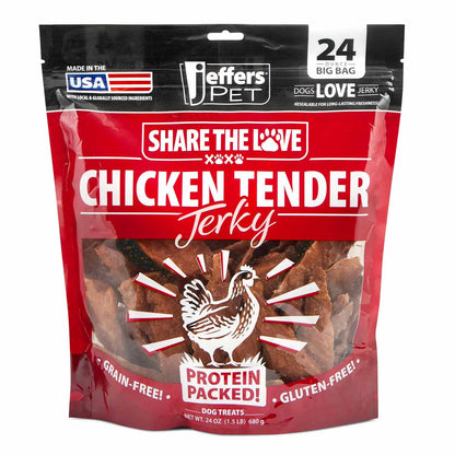 Premium USA Chicken Jerky Dog Treats by Purrfect Pet Kingdom, 24oz grain-free snacks, featuring a savory chicken flavor.