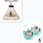 Purrfect Pet Kingdom premium wooden pet hideaway teepee tent and blue double stainless steel pet feeding bowls