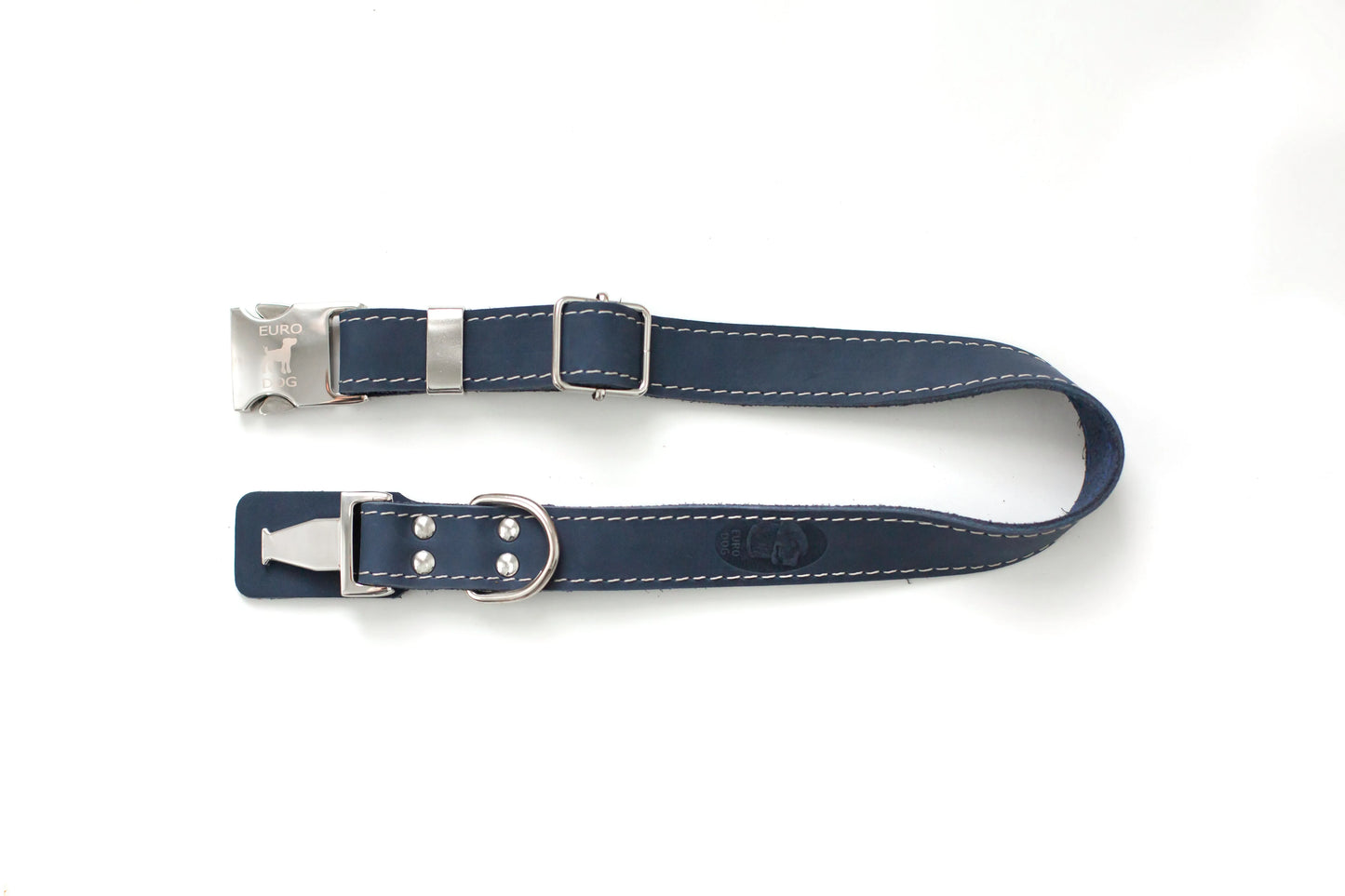 Pro Line Quick-Release Blue Jeans Leather Dog Collar by Euro-Dog, XL 1" Wide, perfect for dogs 16"-26" range.