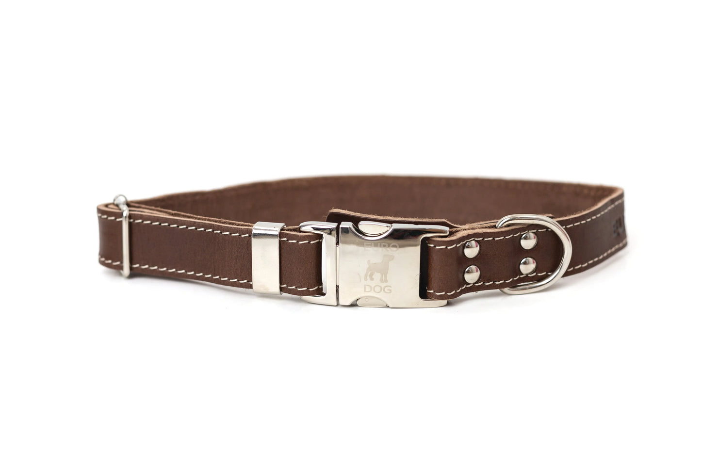 Pro Line Quick-Release Chocolate Leather Dog Collar by Euro-Dog, XL size, 1" wide, perfect for dogs 16"-26" range.