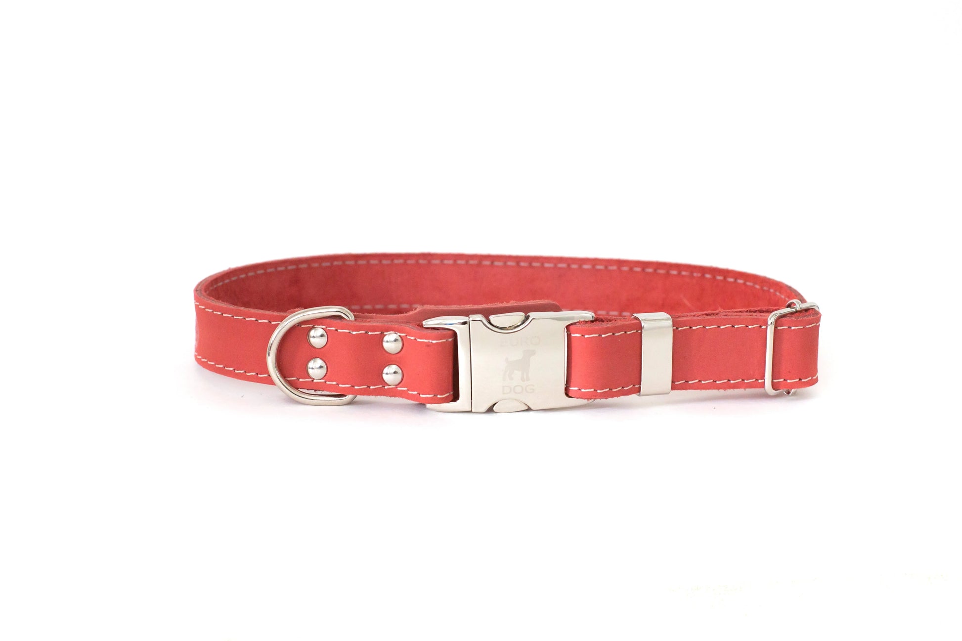 Pro Line Quick-Release Coral Reef Leather Dog Collar by Euro-Dog, XL 1" Wide, 16"-26" range, vibrant coral color.
