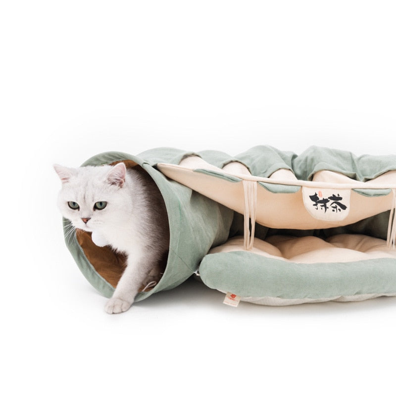 Collapsible Removable Cat Tunnel Tube With Cat Bed Set - Purrfect Pet Kingdom