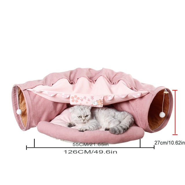 Collapsible Removable Cat Tunnel Tube With Cat Bed Set - Purrfect Pet Kingdom