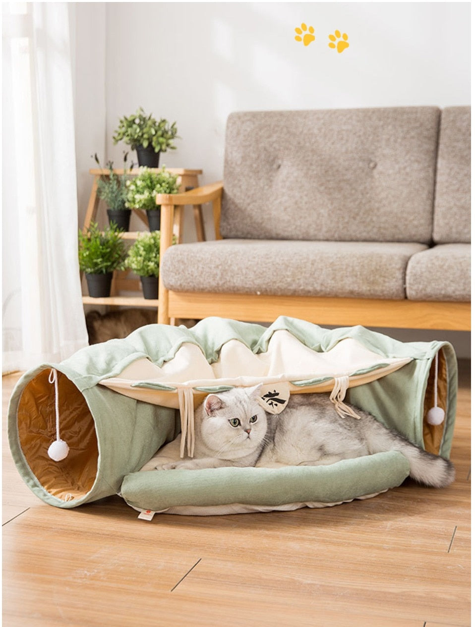Collapsible Removable Cat Tunnel Tube With Cat Bed Set - Purrfect Pet Kingdom